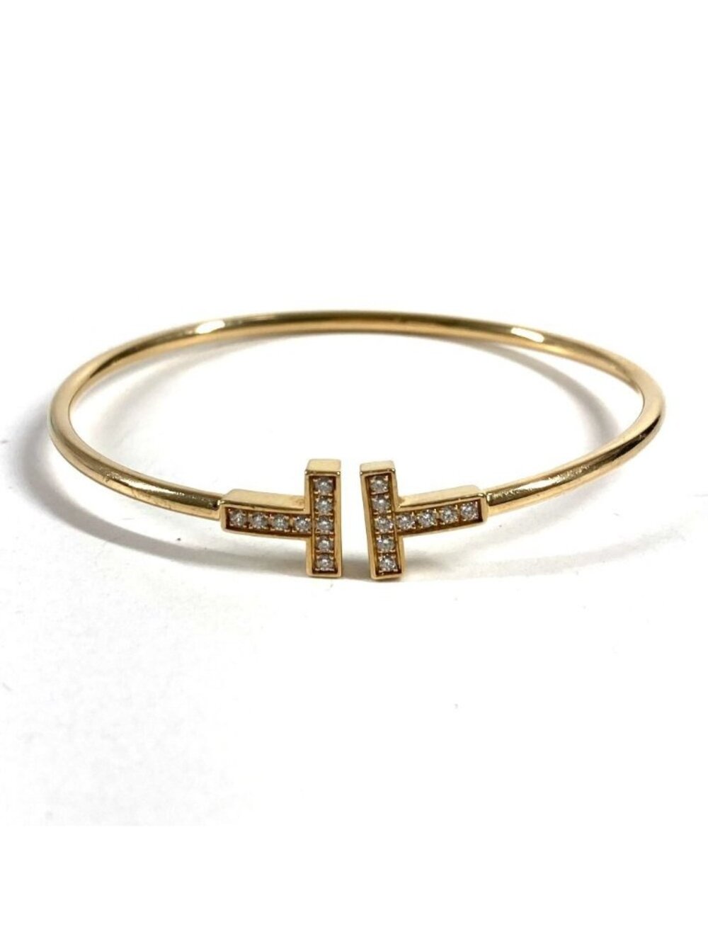 Tiffany & Co Bangle Diamond T Wire Gold Bracelet